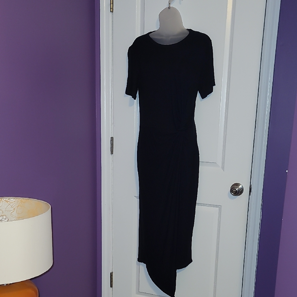 Elegant Black Midi Side Knot  Dress Sz: L
